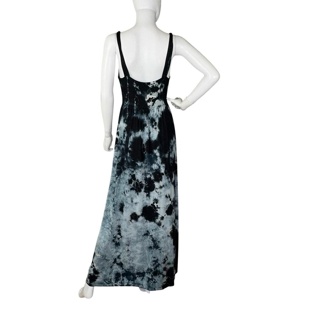NWOT Green Dragon Maxi Dress Ruched Boho Summer Acid Wash Black Blue Size M - Picture 3 of 8